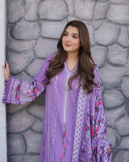 ANEELA CHIKENKARI NOOR | CHIKENKARI SILK DUPATTA |3PC UNSTICHED