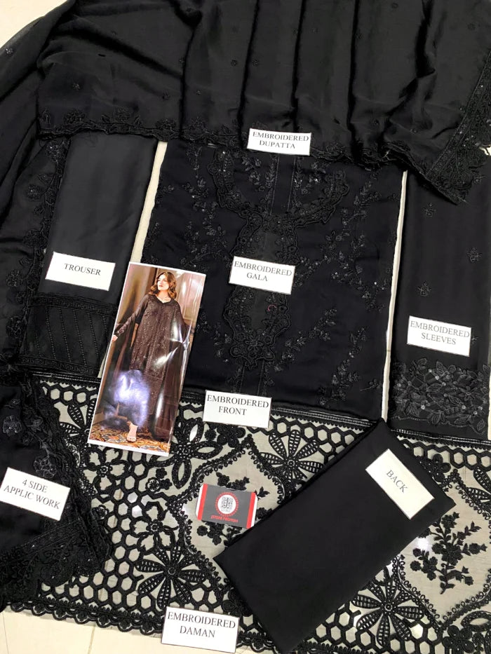 Azure | Black Chiffon Emroided Dress 3pec Phase Unstiched