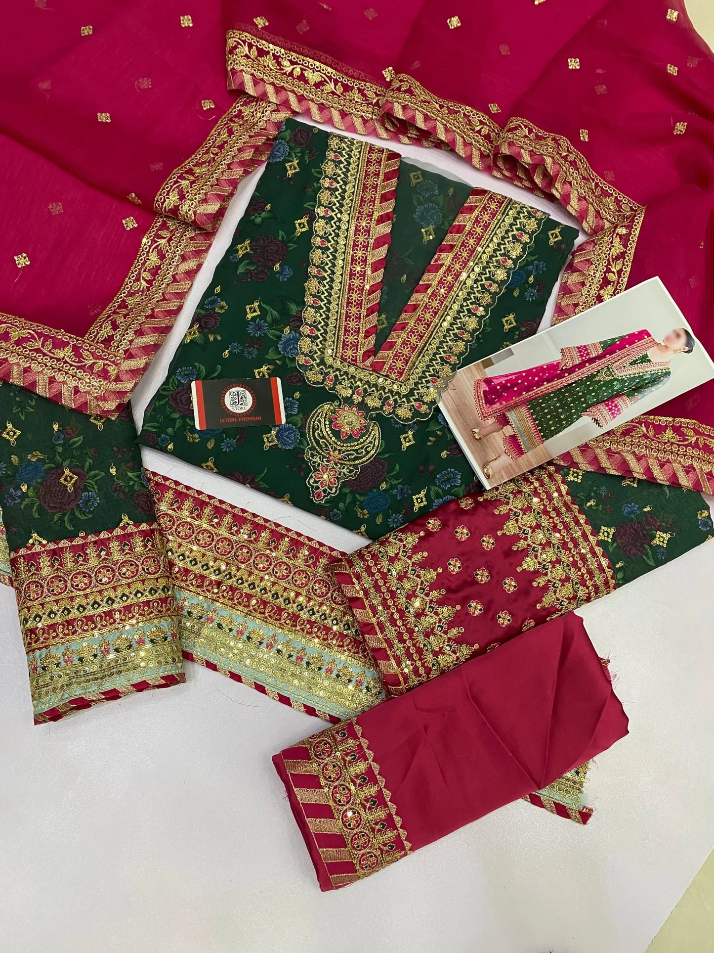 Barooq | Green Chiffon Emroided Dress