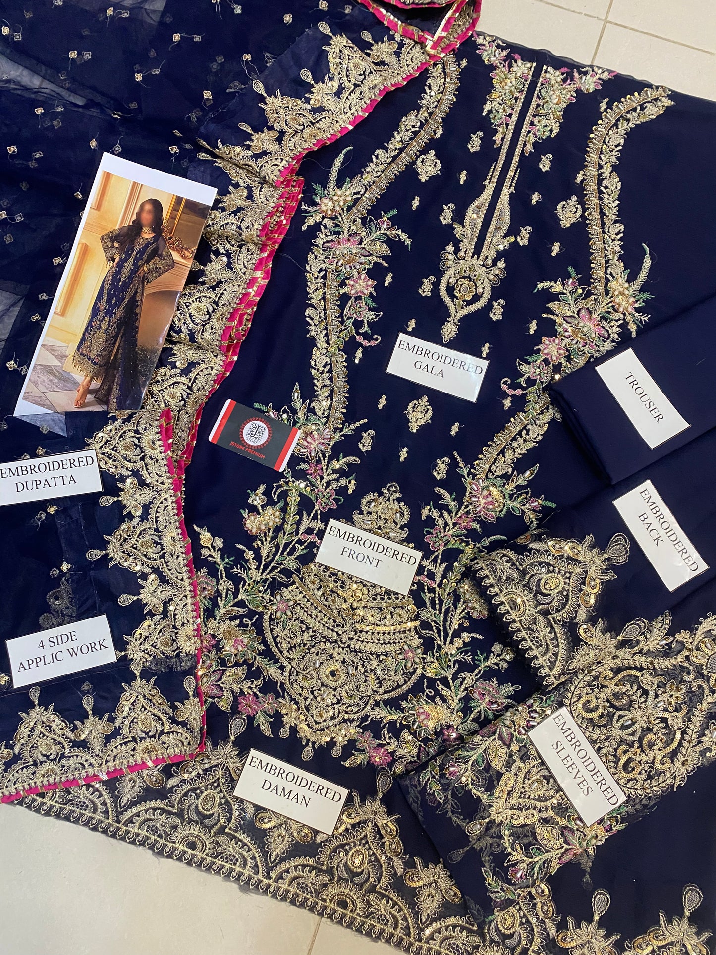 CHARIZMA | BLUE AURA CHIFFON EMROIDED DRESS |3Pec Unstiched