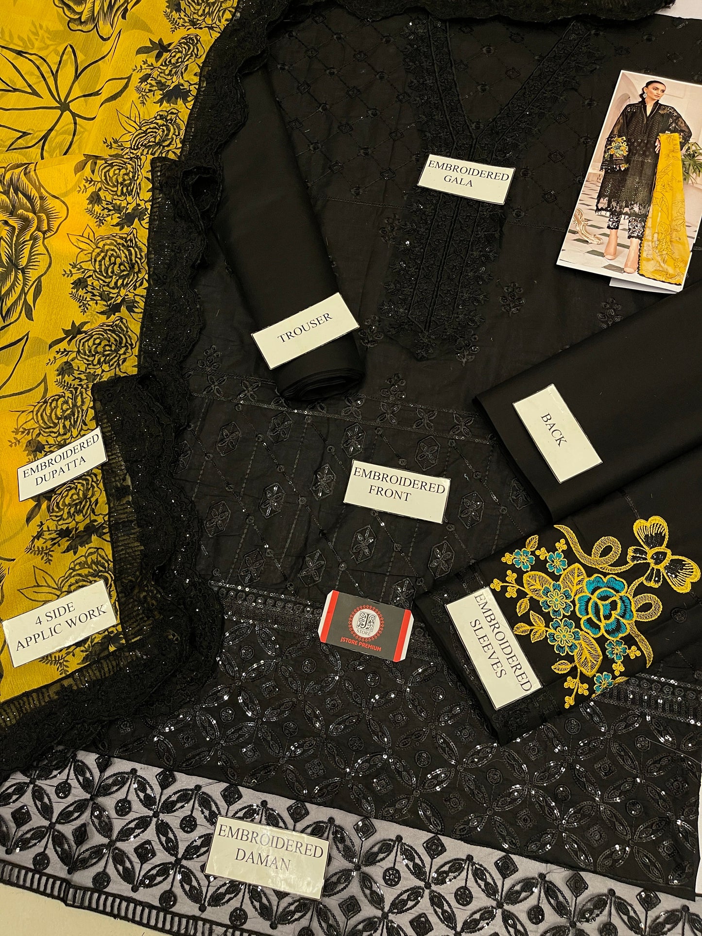 MARIAB BLACK NOIR AFREEN 3PEC UNSTICHED