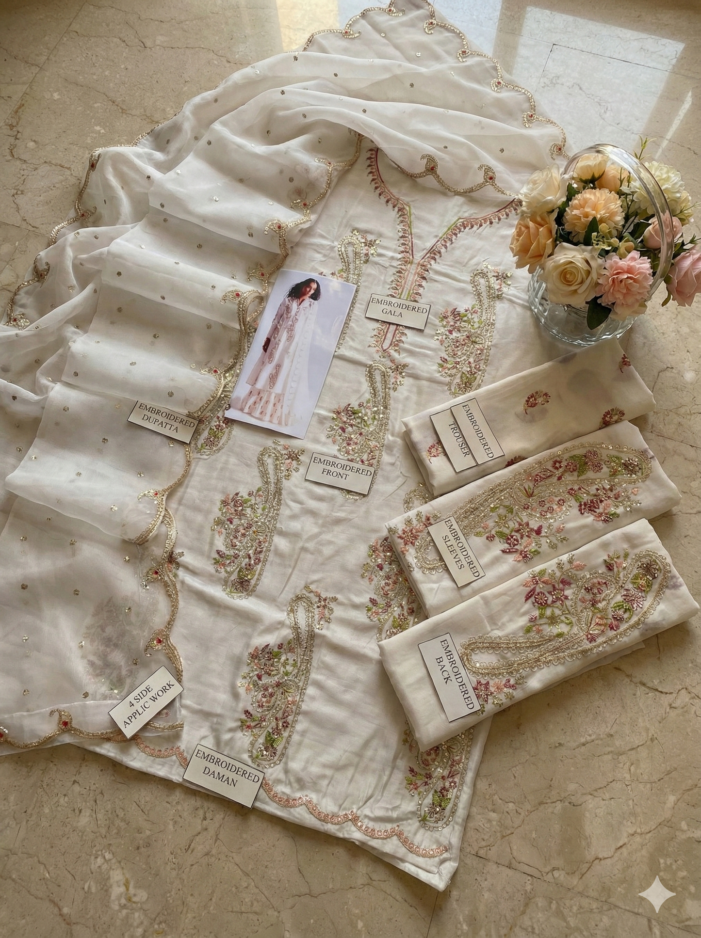 ZARA SHAH JAHAN IVORY BLOSSOM WHITE 3PEC UNSTICHED