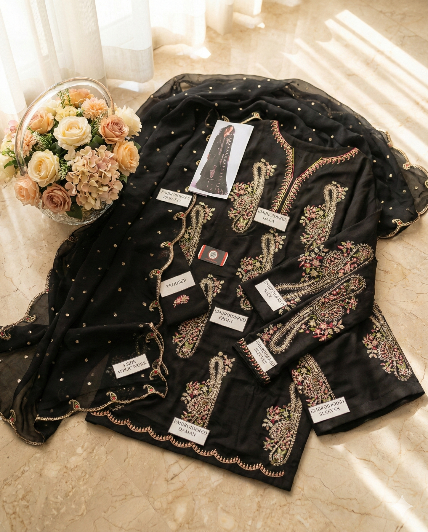 ZARA SHAH JAHAN IVORY BLOSSOM BLACK 3PEC UNSTICHED