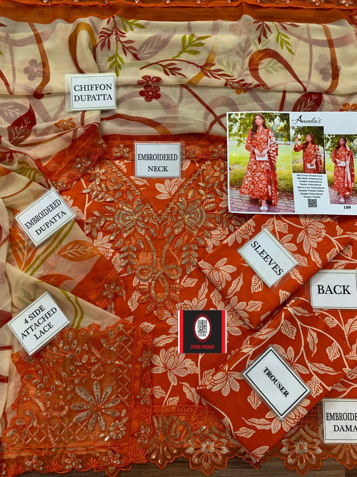 ANEELA LAWN WITH CHIFFON DUPATTA |3PEC UNsTICHED
