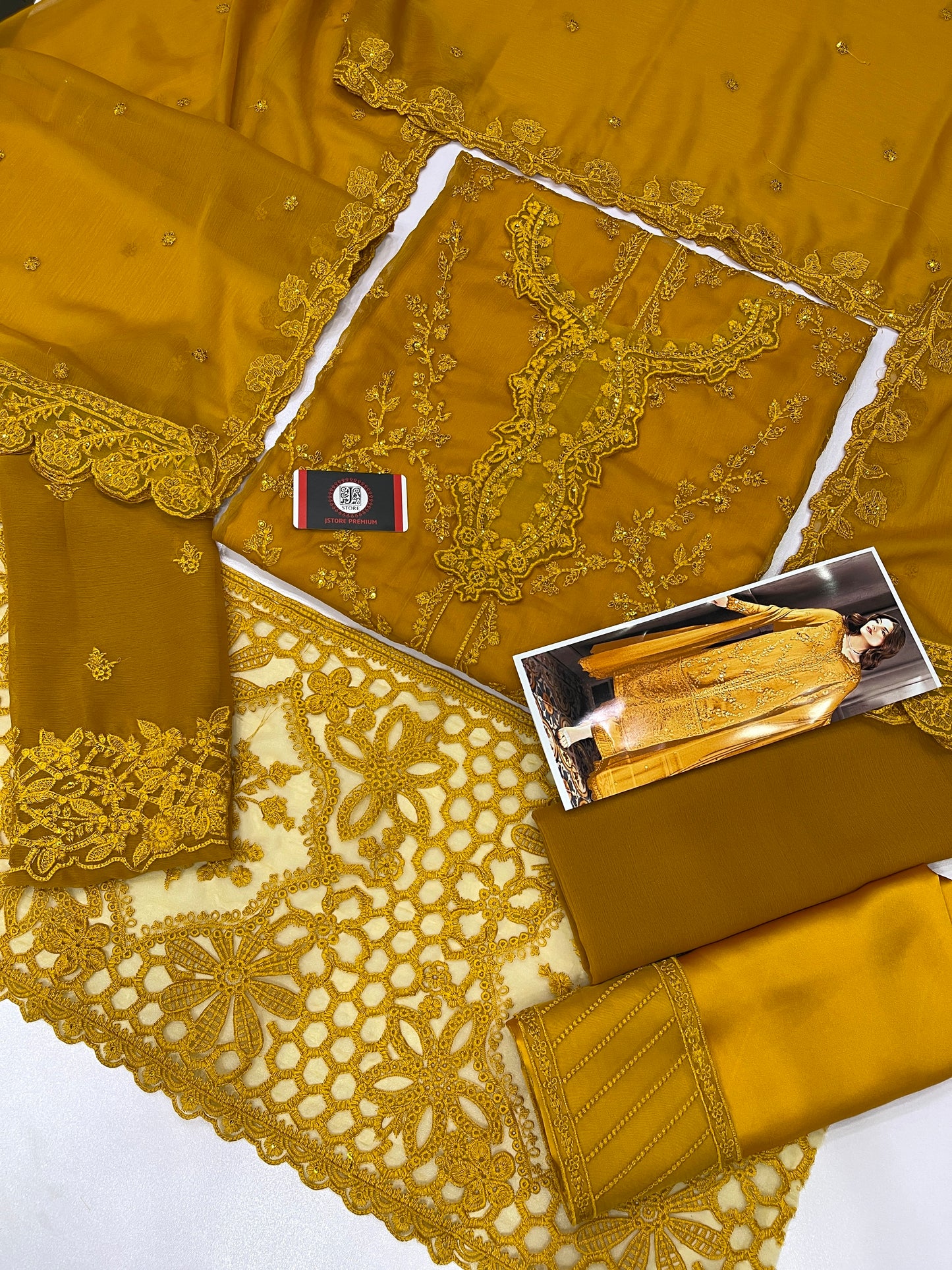 AZURE | MASTARD CHIFFON DRESS PHASE |3PIECE UNSTICHED