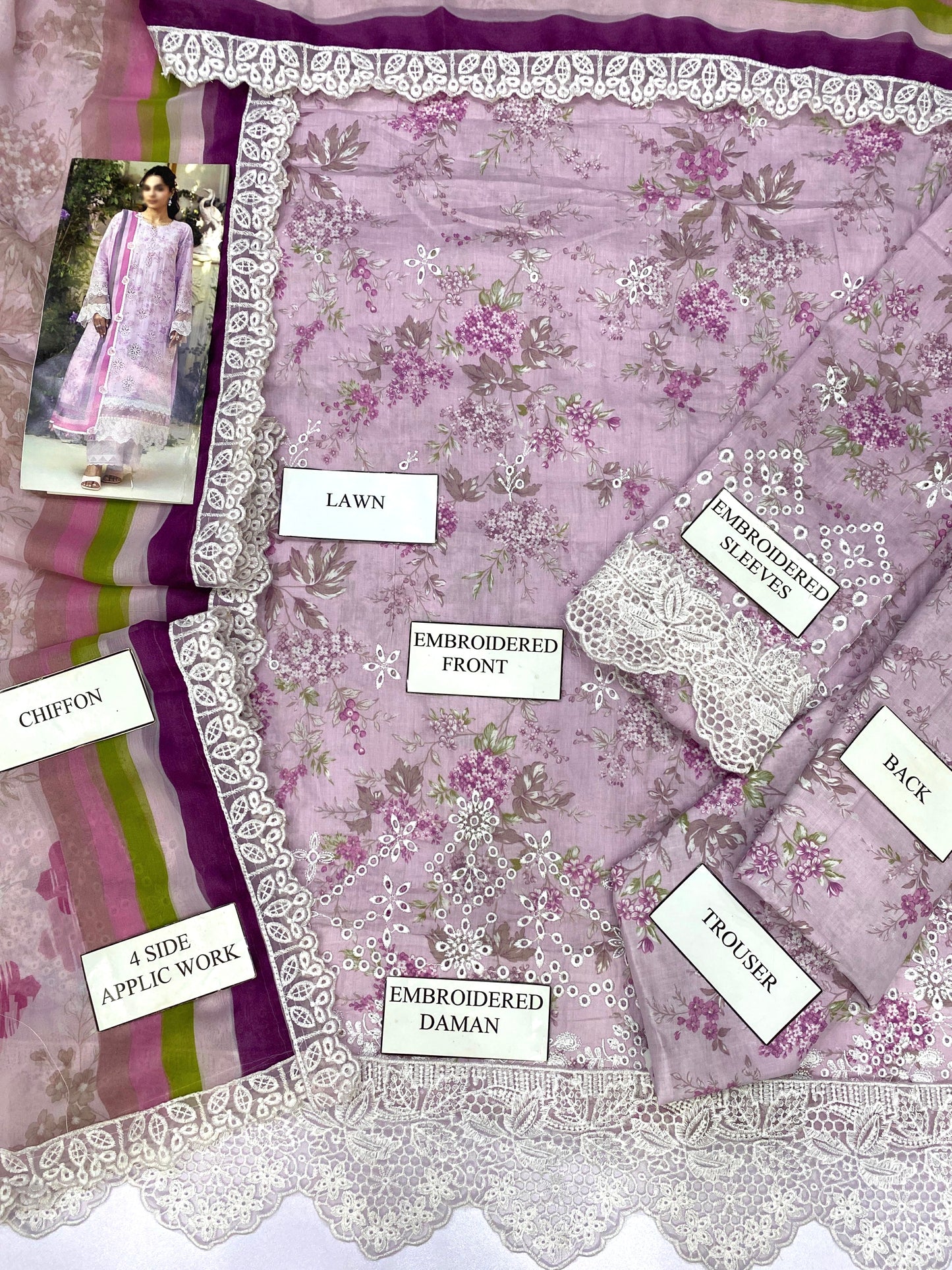 MOTIFZ FLORAL ICE | LAWN WITH CHIFFON DUPATTA |3PC UNSTICHED