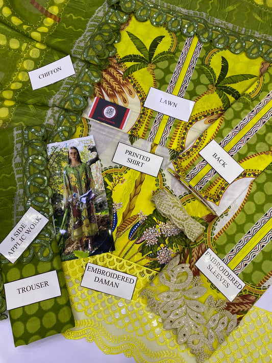 MARIAB TULIP |PRINTED LAWN WITH CHIFFON BORDER DUPATTA |3PC UNSTICHED