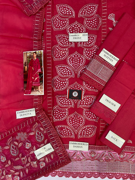 MARJAN CHIKENKARI CHERRY PINK EDITION |3PC UNSTICHED