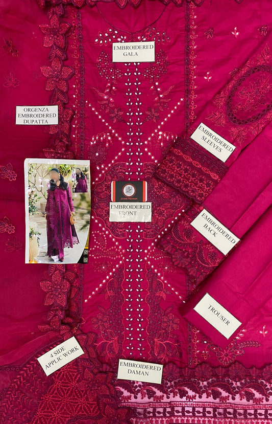 MARIAB MAGNETA CHIKENKARI LAWN WITH ORGENZA DUPATTA |3PC UNSTICHED