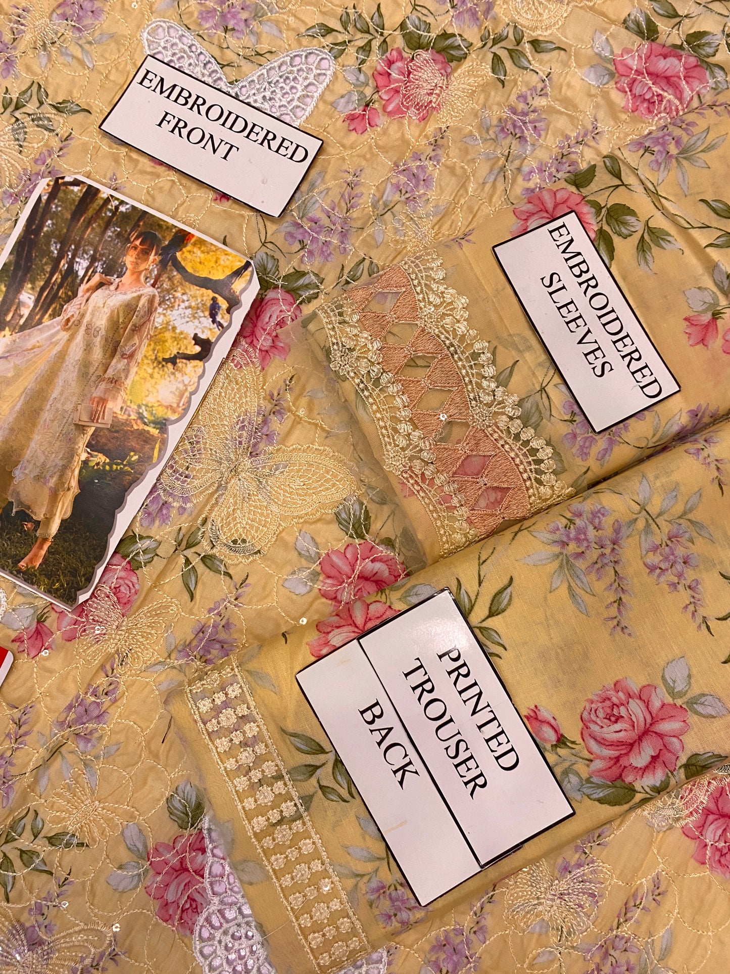 MB BUTTERFLY (YELLOW) LAWN CHIKE KARI |3PC UNSTICHED