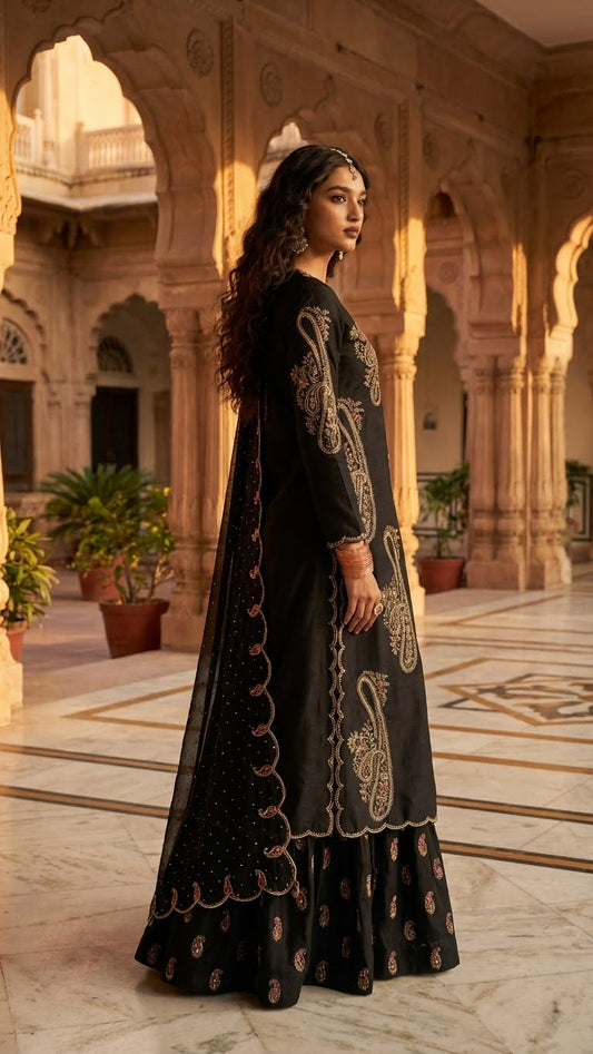 ZARA SHAH JAHAN | IVORY BLOSSOM BLACK |3Pec unstiched