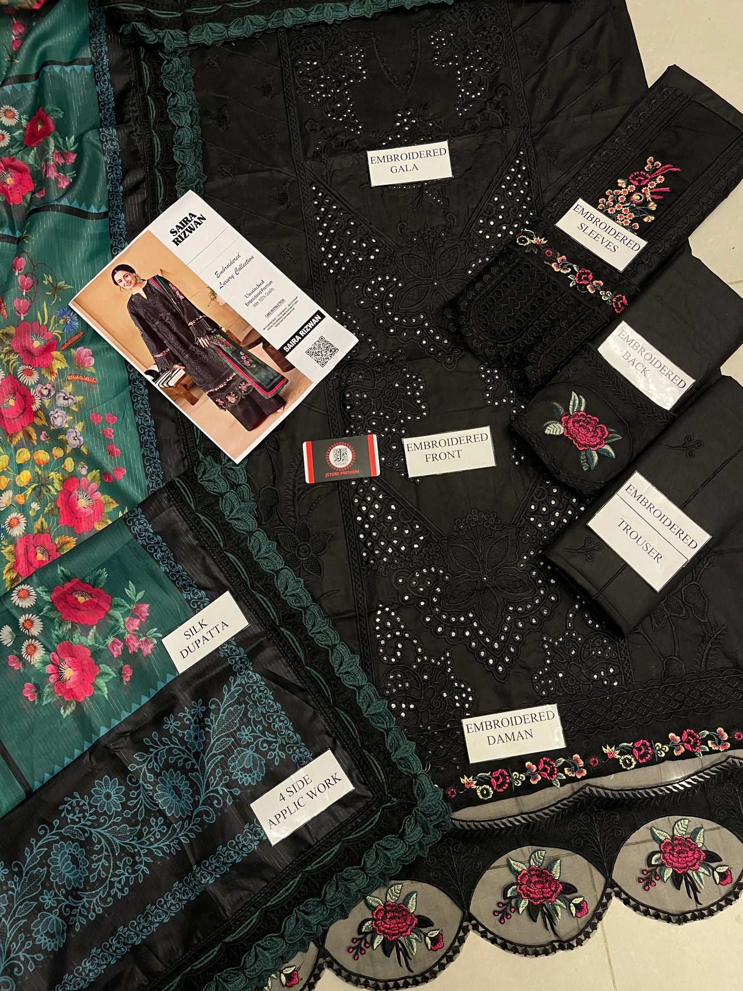 Saira Rizwan | Luxury Chikenkari Lawn Digital Printed Silk Dupatta | 3piece Unstiched