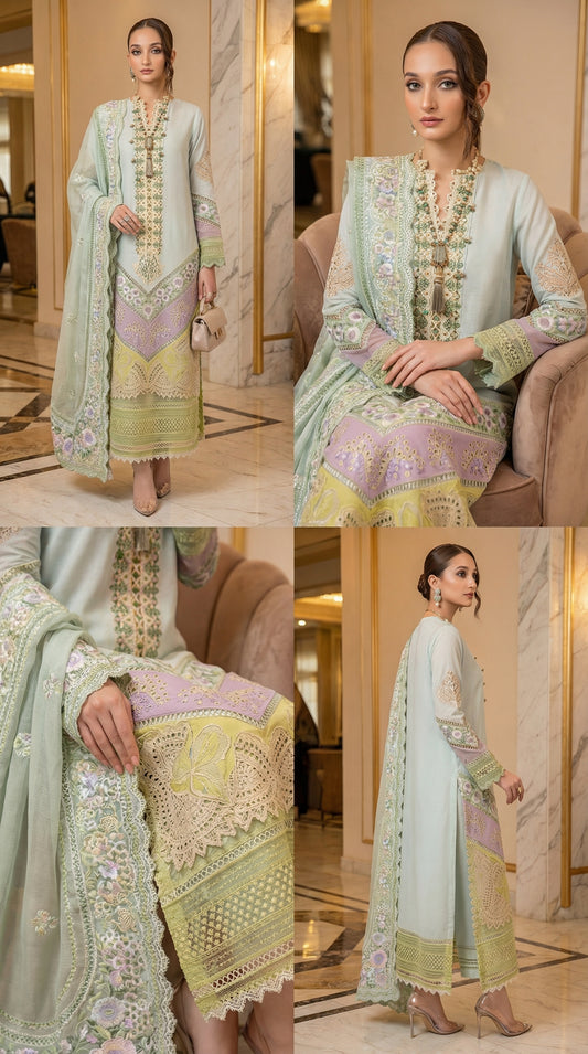 CRIMSON CHIKENKARI LAWN WITH BROIDERY DUPATTA |3PEC UNSTICHED