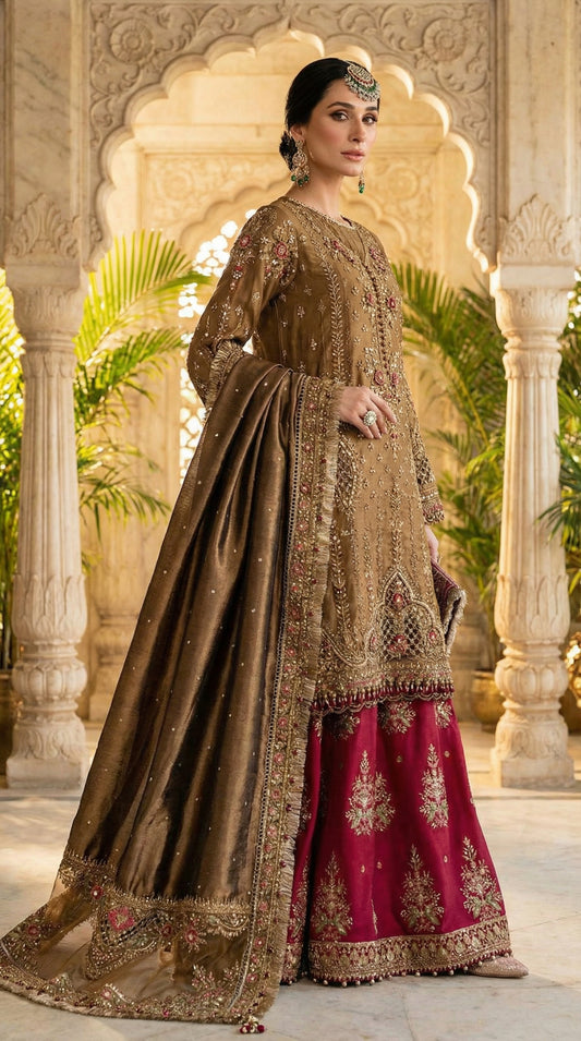 MARIAB SILK WEDDING WITH ORGENZA DUPATTA |3PIECE UNSTICHED