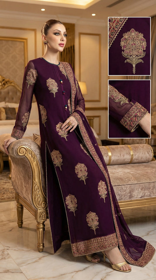 MEERAL CHIFFON WEDDING SUIT WITH CHIFFON DUPATTA |3PIECE UNSTICHED