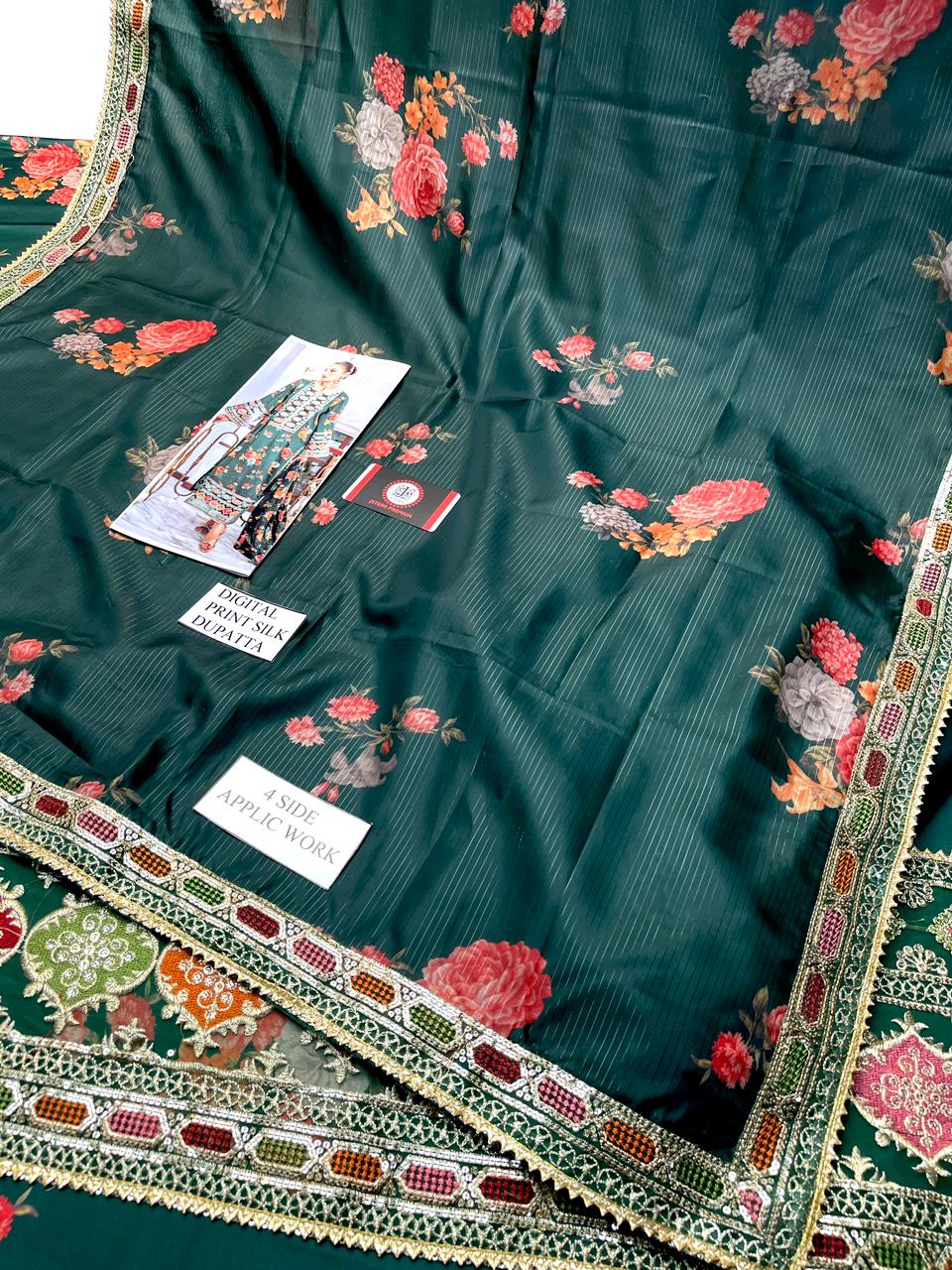 Aneela’s Luxury Silk Dress | 3pc Unstitched (Green)