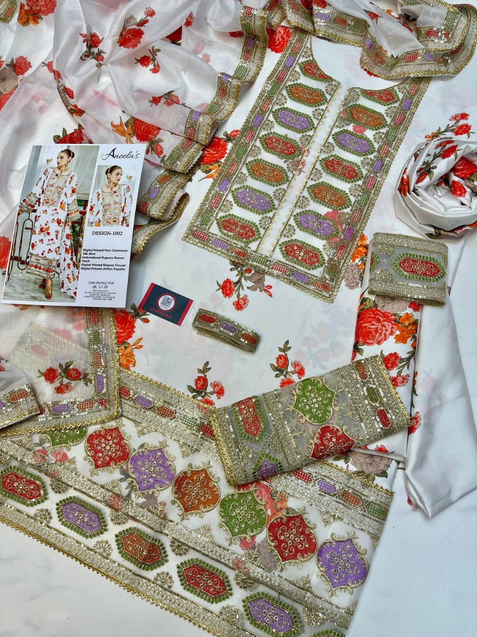 Aneela’s Luxury Silk Dress | 3pc Unstitched (White)