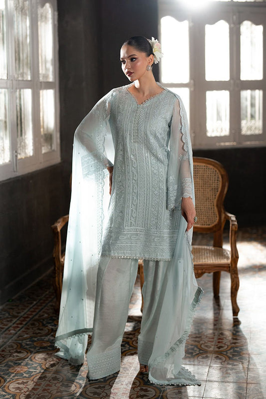 AZURE CHIFFON WITH CHIFFON EMBROIDERD DUPATTA |3PIECE UNSTICHED