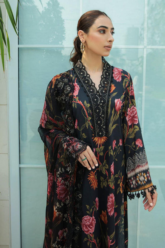 NUREH BLACK ROYAL | LAWN WITH CHIFFON DUPATTA |3PC UNSTICHED
