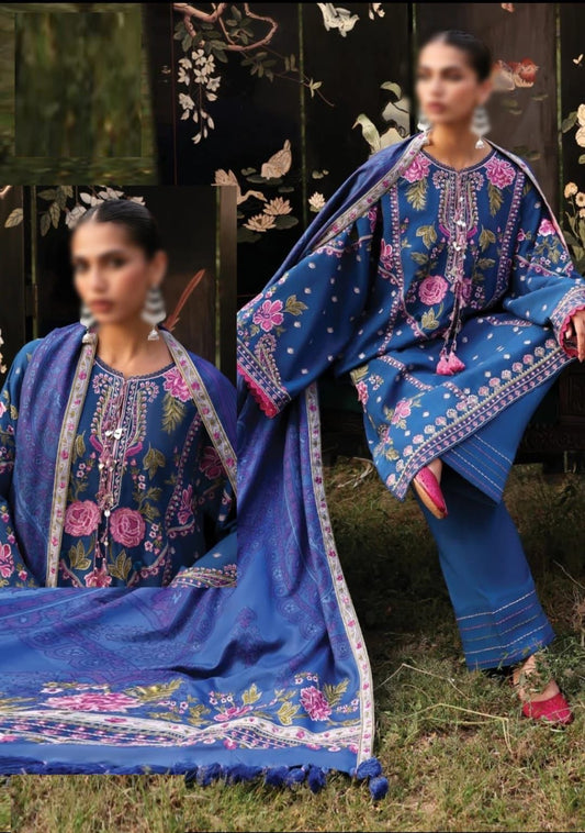 SADAF FAWAD KHAN ROYAL BLUE |LAWN WITH DIGITAL PRINT SILK DUPATTA |3PC UNSTICHED