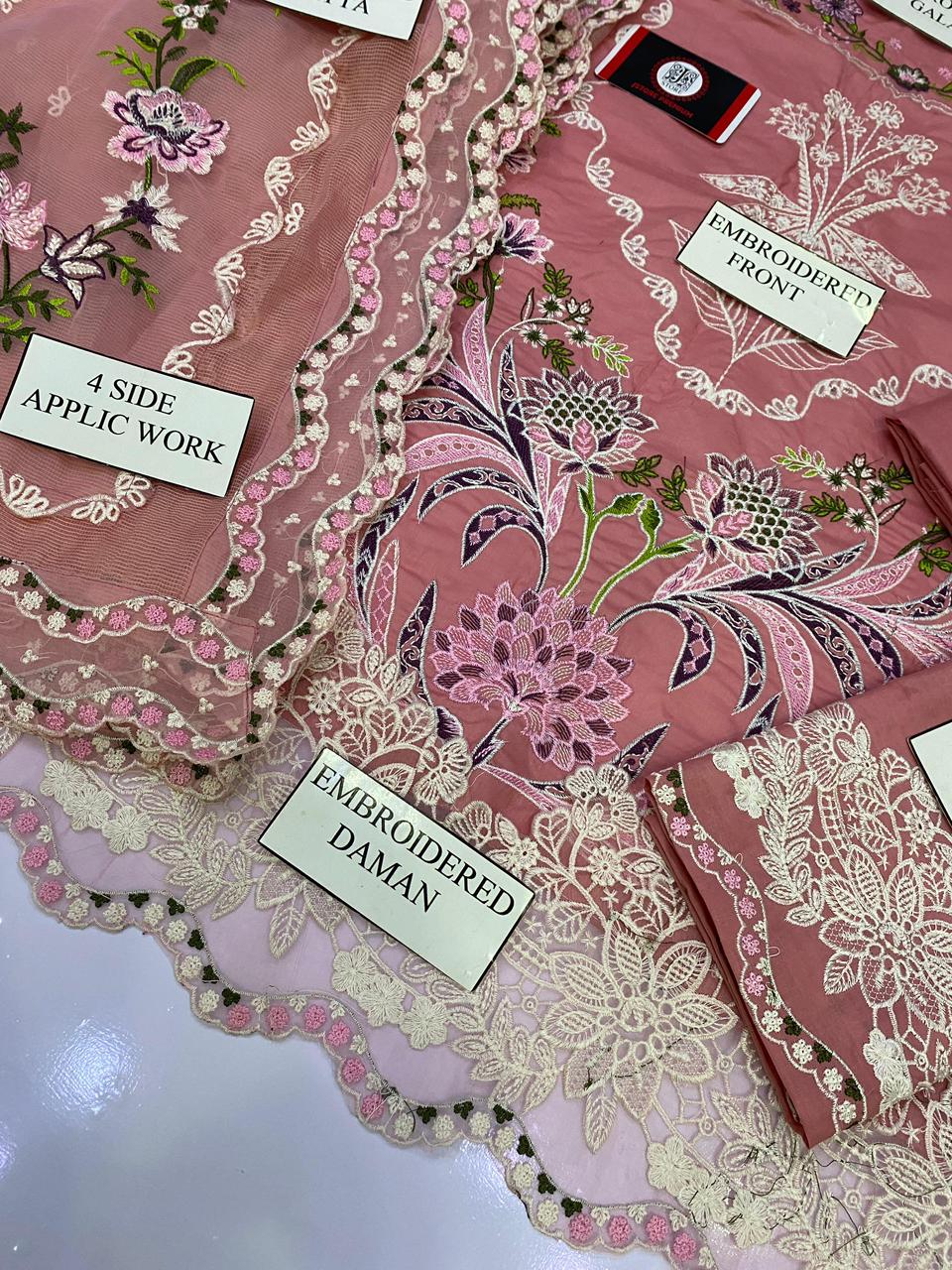 ANEELA LAIBA |EMBROIDED LAWN WITH NET BORDER DUPATTA |3PC UNSTICHED