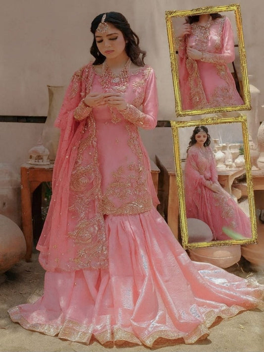 NAMEERA |PINK ORGENZA EMROIDED |3Pec UNstiched