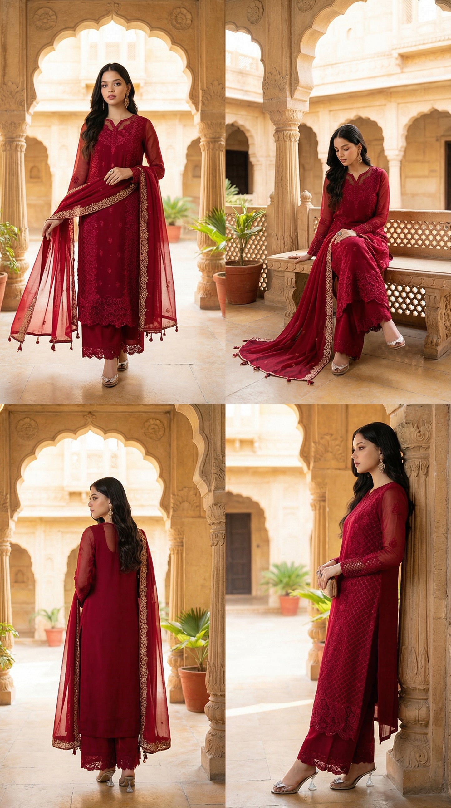 Azure | Red Chiffon Emroided Dress Phase 3pec Unstiched