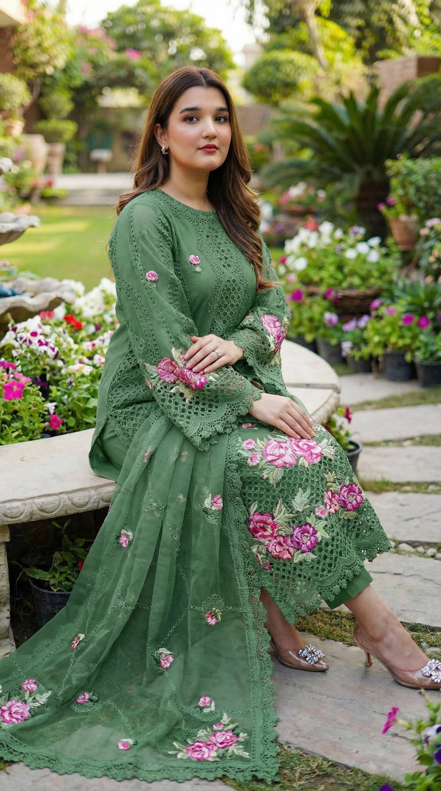 Aneela Premium Embroidered Chikenkari Dress