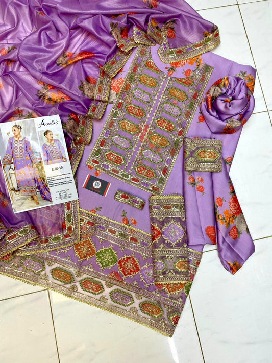 Aneela’s Luxury Silk Dress | 3pc Unstitched