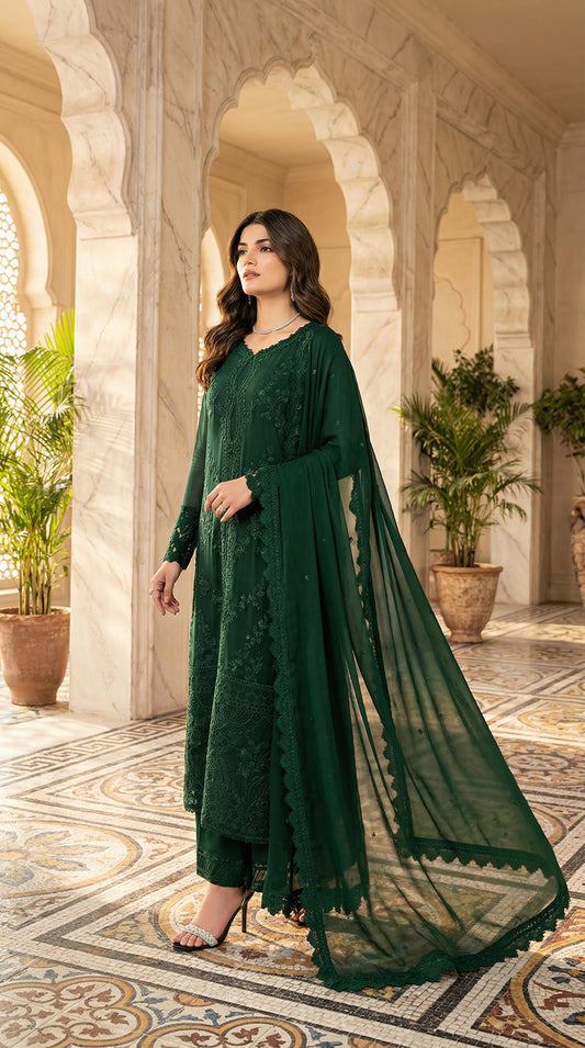 Azure | Green Chiffon Emroided Dress 3piece Phase Unstiched