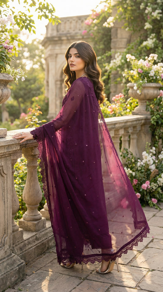 Azure | PurpleChiffon Emroided Dress Phase 3pec Unstiched