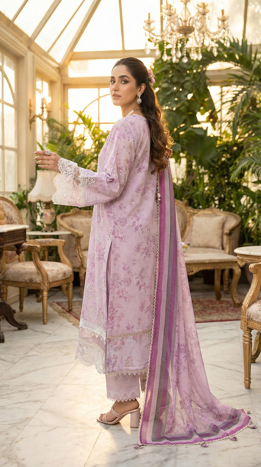 MOTIFS LAWN WITH CHIFFON DUPATTA |3PEC UNSTICHED