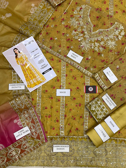 FRASHA| YELLOW DIGITAL CHIFFON MAXI |3Pec UNstiched