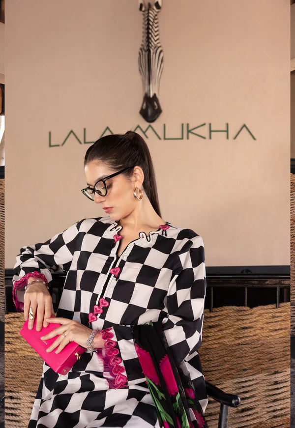 MARIAB PINK HEART |PRINTED LAWN WITH CHIFFON  DUPATTA  |3PC UNSTICHED