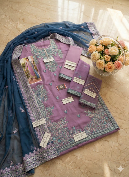 Akber Aslam | Purple Majesty Orgenza Dress 3pec Unstiched