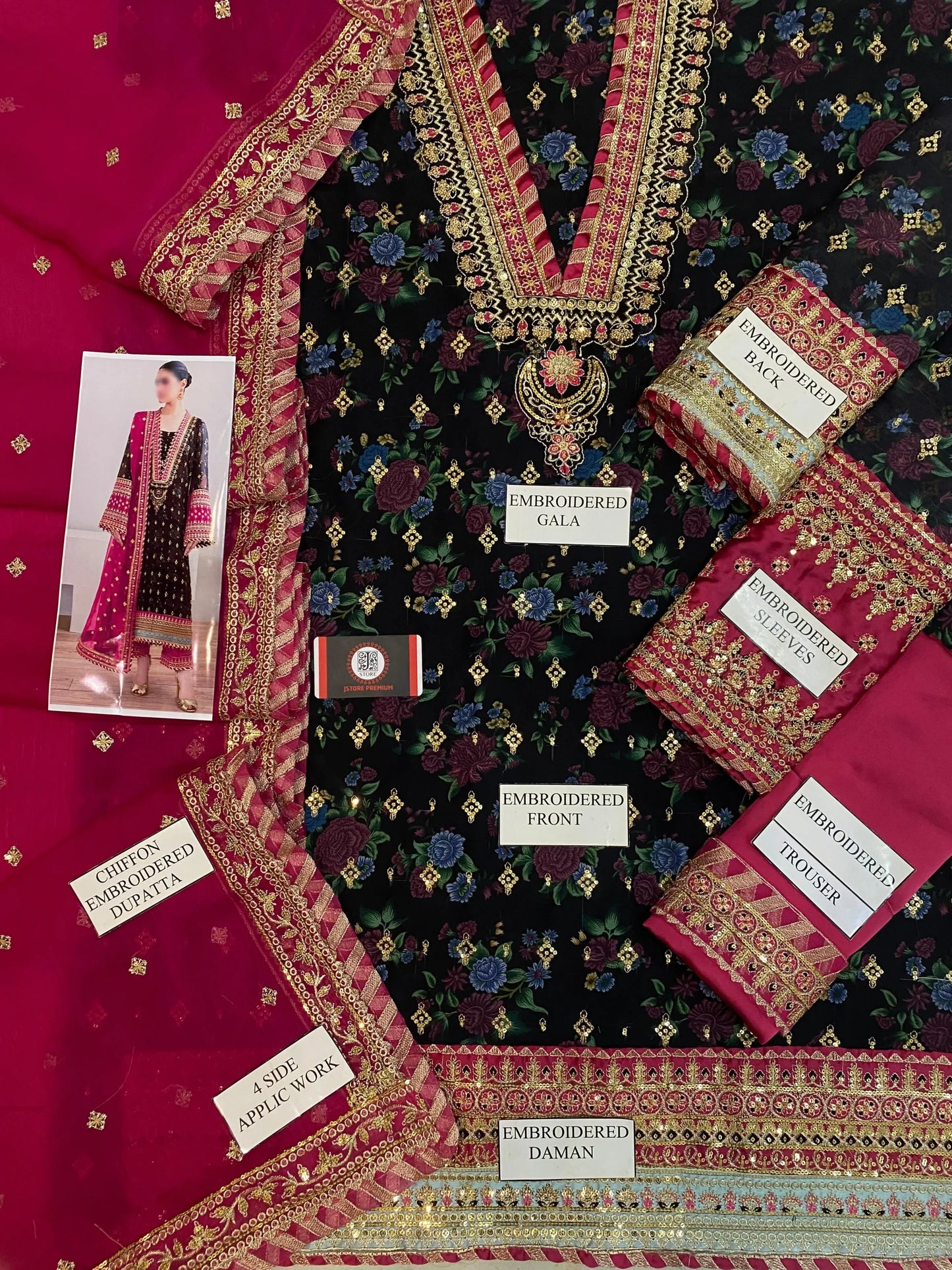 Barooq | Zarmin Black Chiffon Emroided Dress