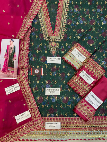 Barooq | Green Chiffon Emroided Dress