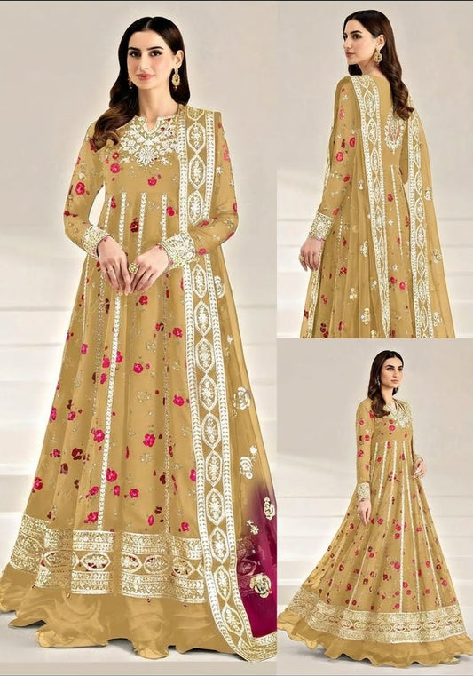 FRASHA| YELLOW DIGITAL CHIFFON MAXI |3Pec UNstiched