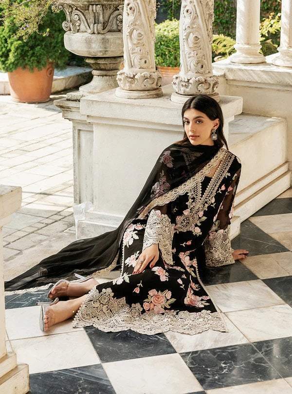 ZAINAB CHOTTANI | BLACK WALTZ ROSE |3PEC UNSTICHED