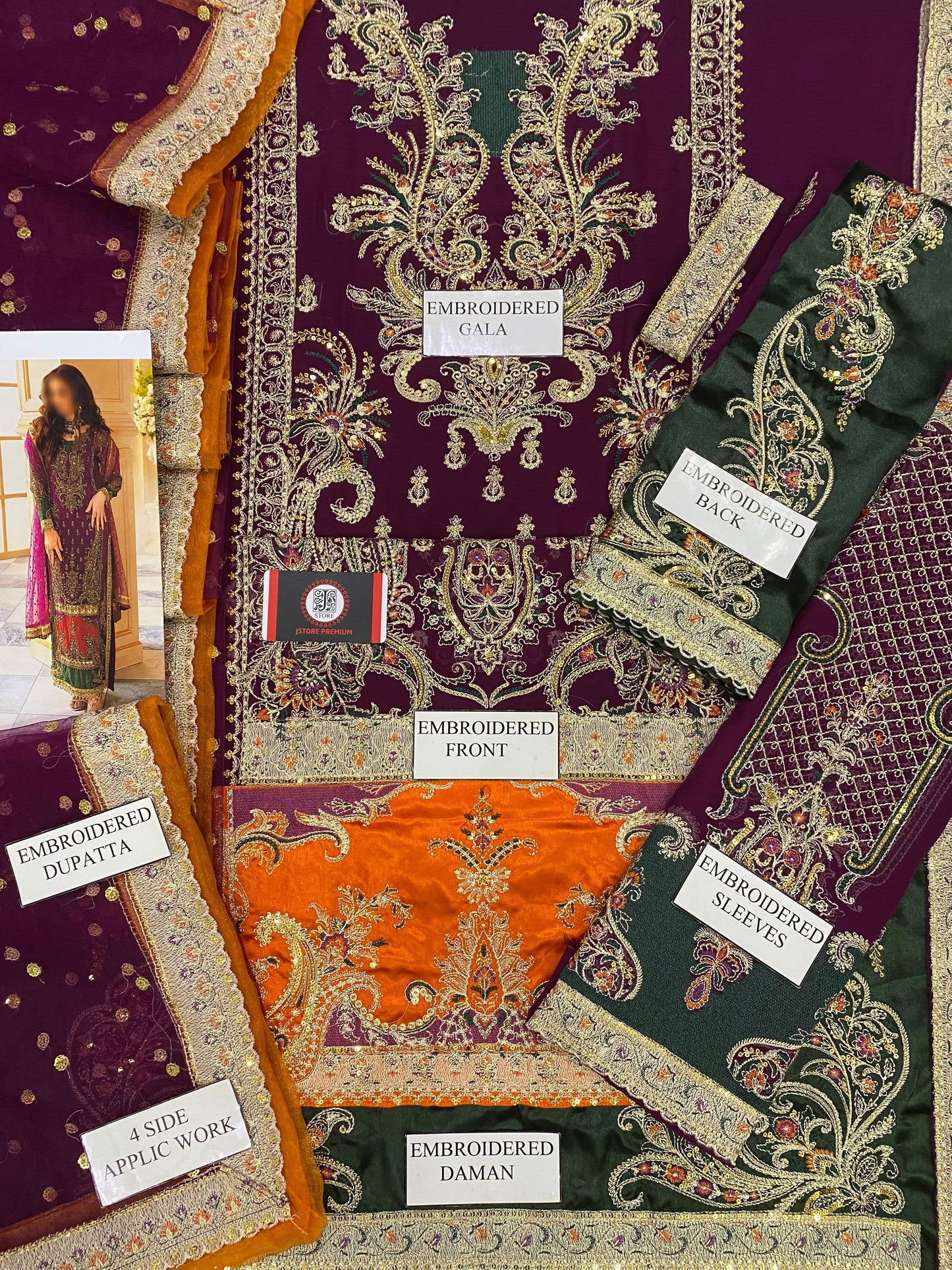 CARIZMA EMBROIDERED CHIFFON DRESS WITH NAT DUPATTA  | 3-PIECE UNSTICHED