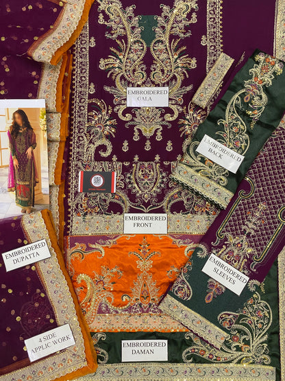 CARIZMA EMBROIDERED CHIFFON DRESS WITH NAT DUPATTA  | 3-PIECE UNSTICHED