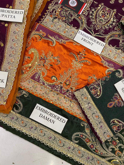 CARIZMA EMBROIDERED CHIFFON DRESS WITH NAT DUPATTA  | 3-PIECE UNSTICHED