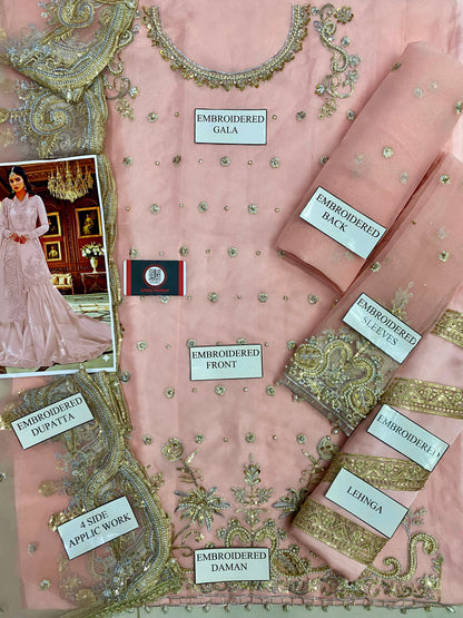 NAMEERA |PINK ORGENZA EMROIDED |3Pec UNstiched