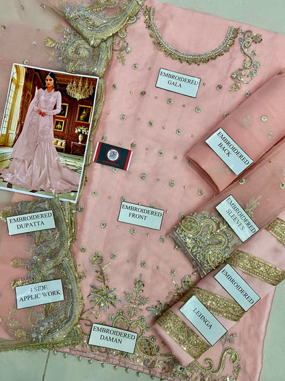 NAMEERA |PINK ORGENZA EMROIDED |3Pec UNstiched