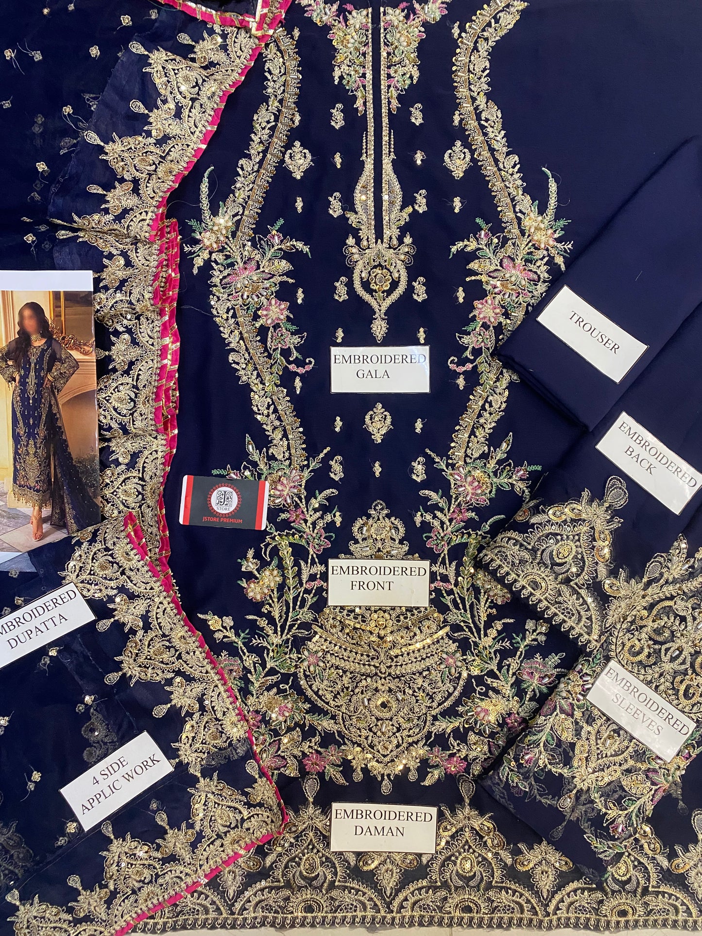 CHARIZMA | BLUE AURA CHIFFON EMROIDED DRESS |3Pec Unstiched