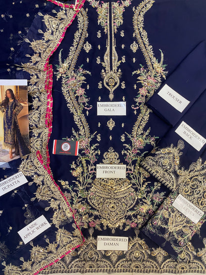 CHARIZMA | BLUE AURA CHIFFON EMROIDED DRESS |3Pec Unstiched