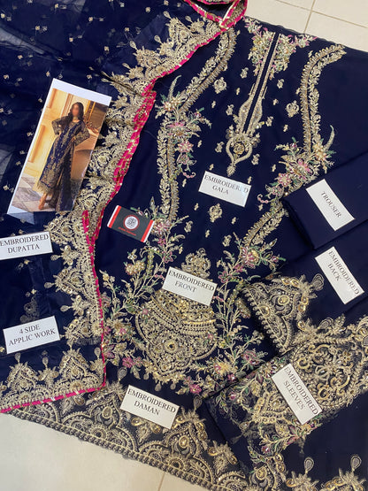 CHARIZMA | BLUE AURA CHIFFON EMROIDED DRESS |3Pec Unstiched