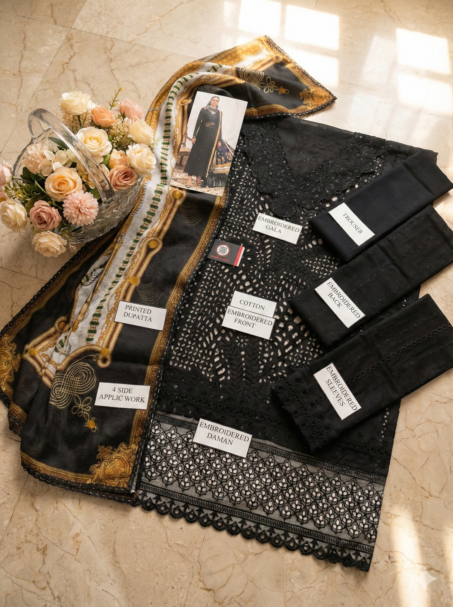 BIN ILYAS | BLACK LUXURY CHIKENKARI | Unstiched