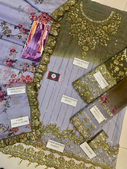 CHARIZMA|TIE N DYE EMROIDED DRESS |3Pec Unstiched