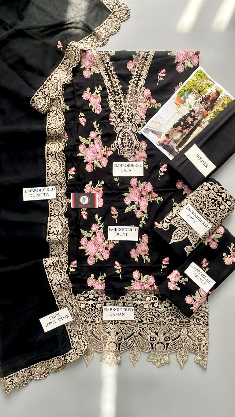 ZAINAB CHOTTANI | BLACK WALTZ ROSE |3PEC UNSTICHED